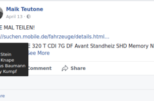 Ronny Kumpf und Ex-JN-Bundeschef Andy Knape gefällt ein aktueller facebook-Beitrag von Marc Sauerzweig ("Maik Teutone")